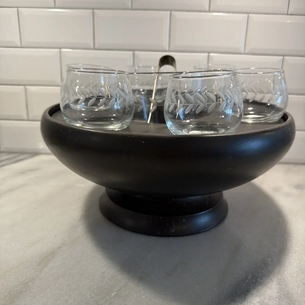 Vintage Unique Wood Lazy Susan Bar  Ice/glasses Holder 0021